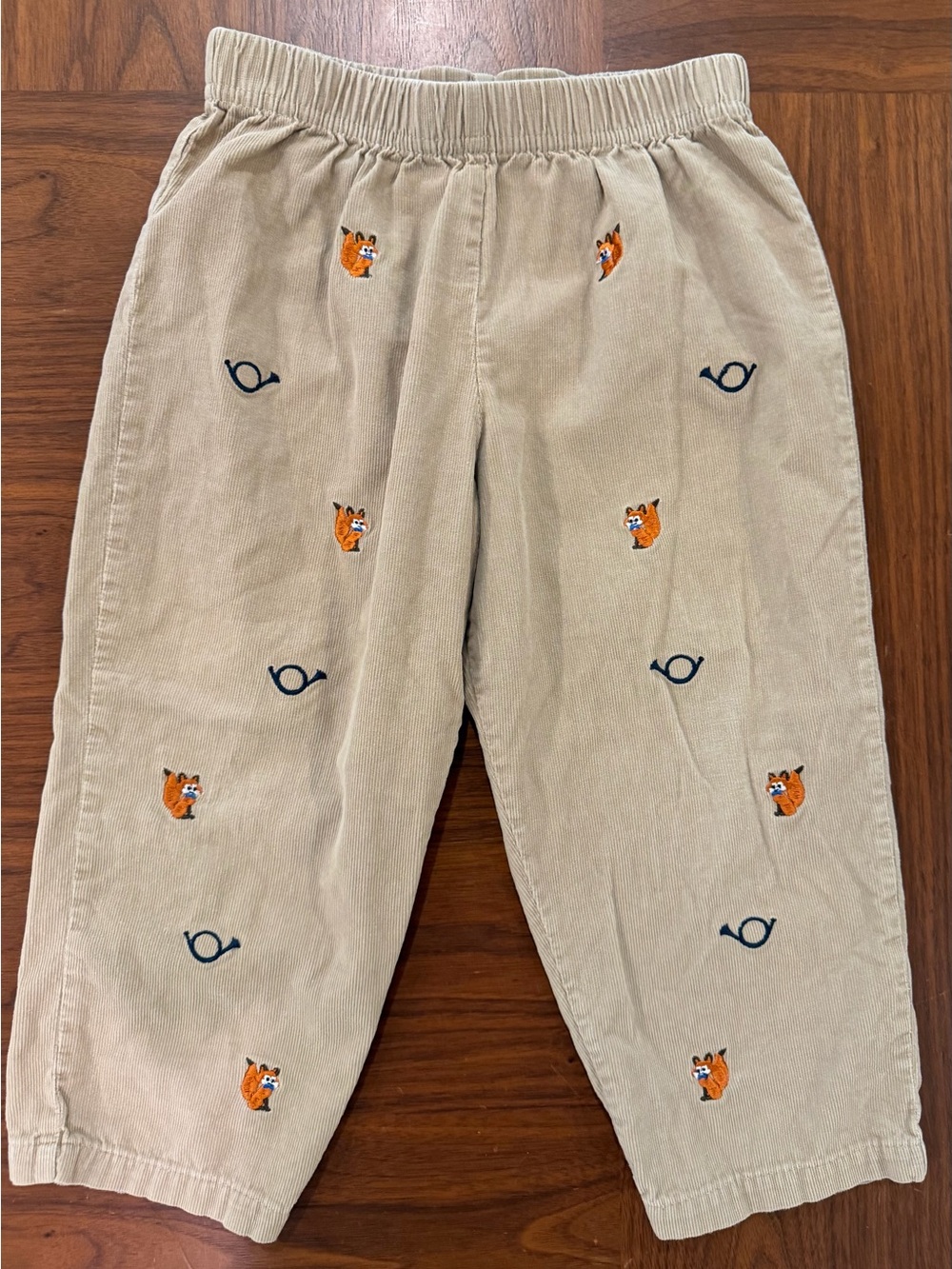 The Beaufort Bonnet Company Boys Size 5 Khaki Corduroy Pants with Fox Embroidery